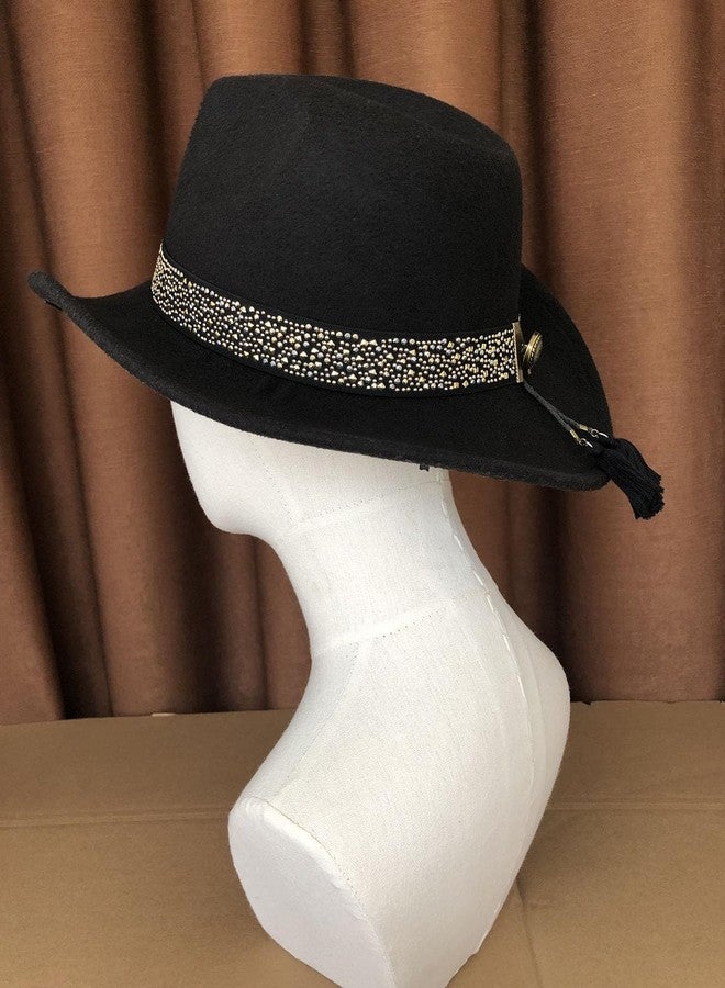 TCOMVEZ Hat Bands for Women Cowboy Hat Band Fedora Western Hat Band Black Golden - Image 4